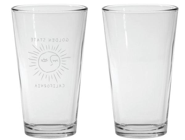 Custom Logo Golden State California Etched Pint Glass